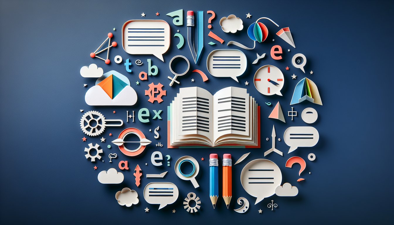 Colorful paper art illustrating concepts for English Prepositions and Basic Grammar Quiz