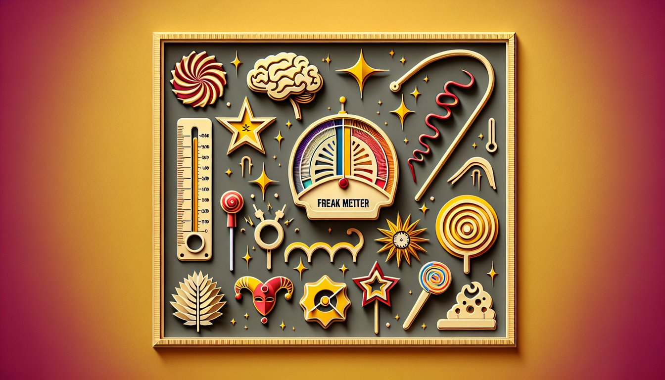 Paper art illustration for a freak factor personality quiz on a golden yellow background.