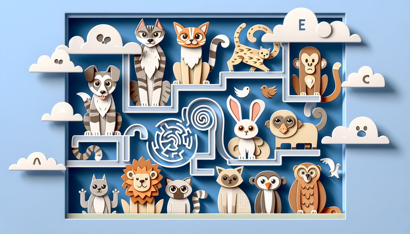 Paper art style animals on sky blue background inviting you to discover your pet personality in a quiz