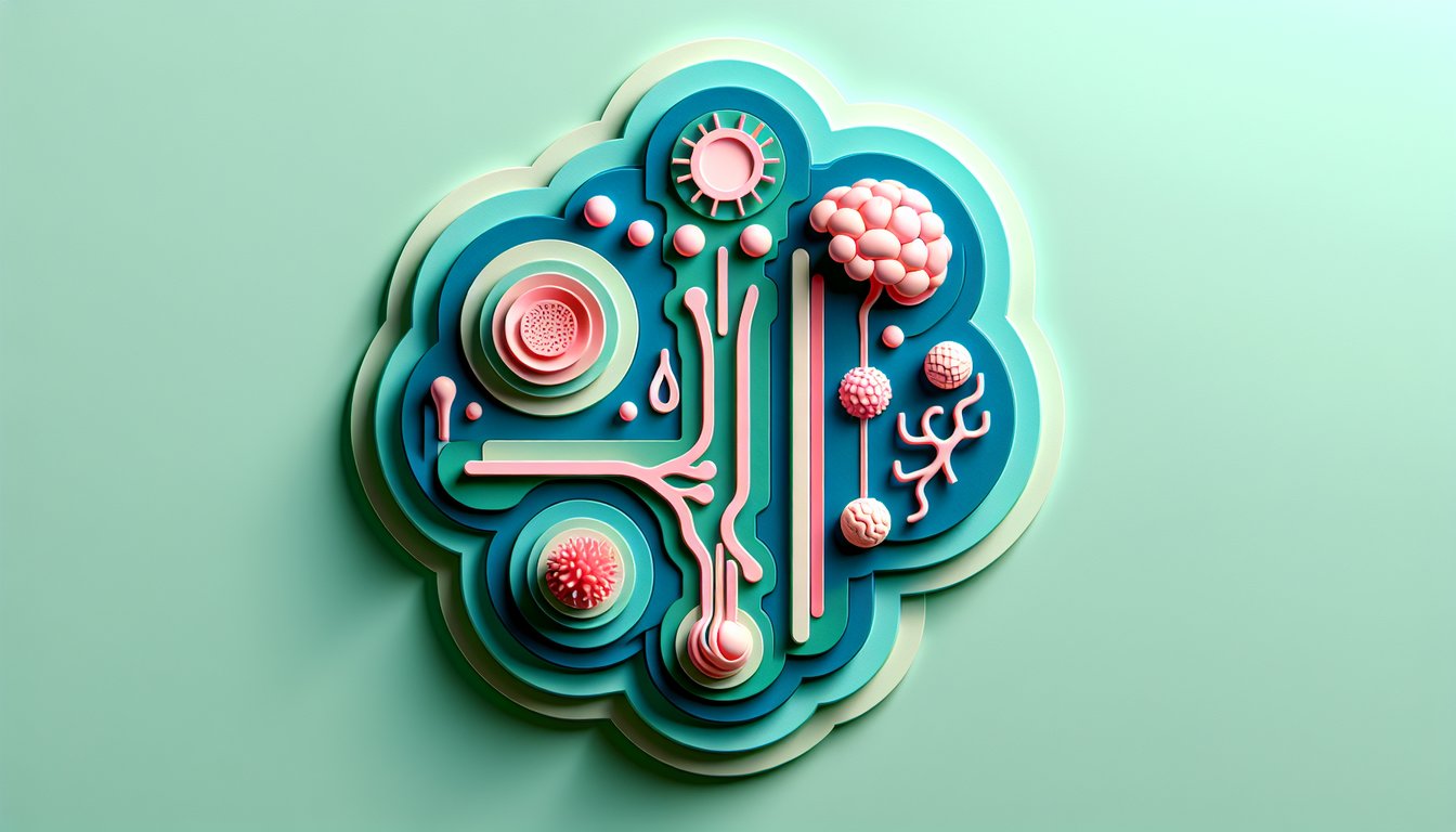 Paper art illustration of skin layers nerves cells and tumors for integumentary root word quiz on teal background