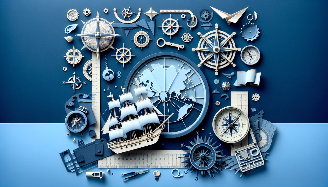 Colorful paper art depicting a globe, compass, and ship for an Explorers History Quiz.