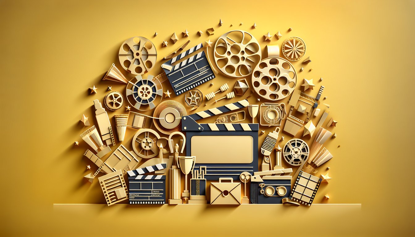 Paper art scene of Bradley Cooper portrait film symbols quiz challenge text on golden yellow background