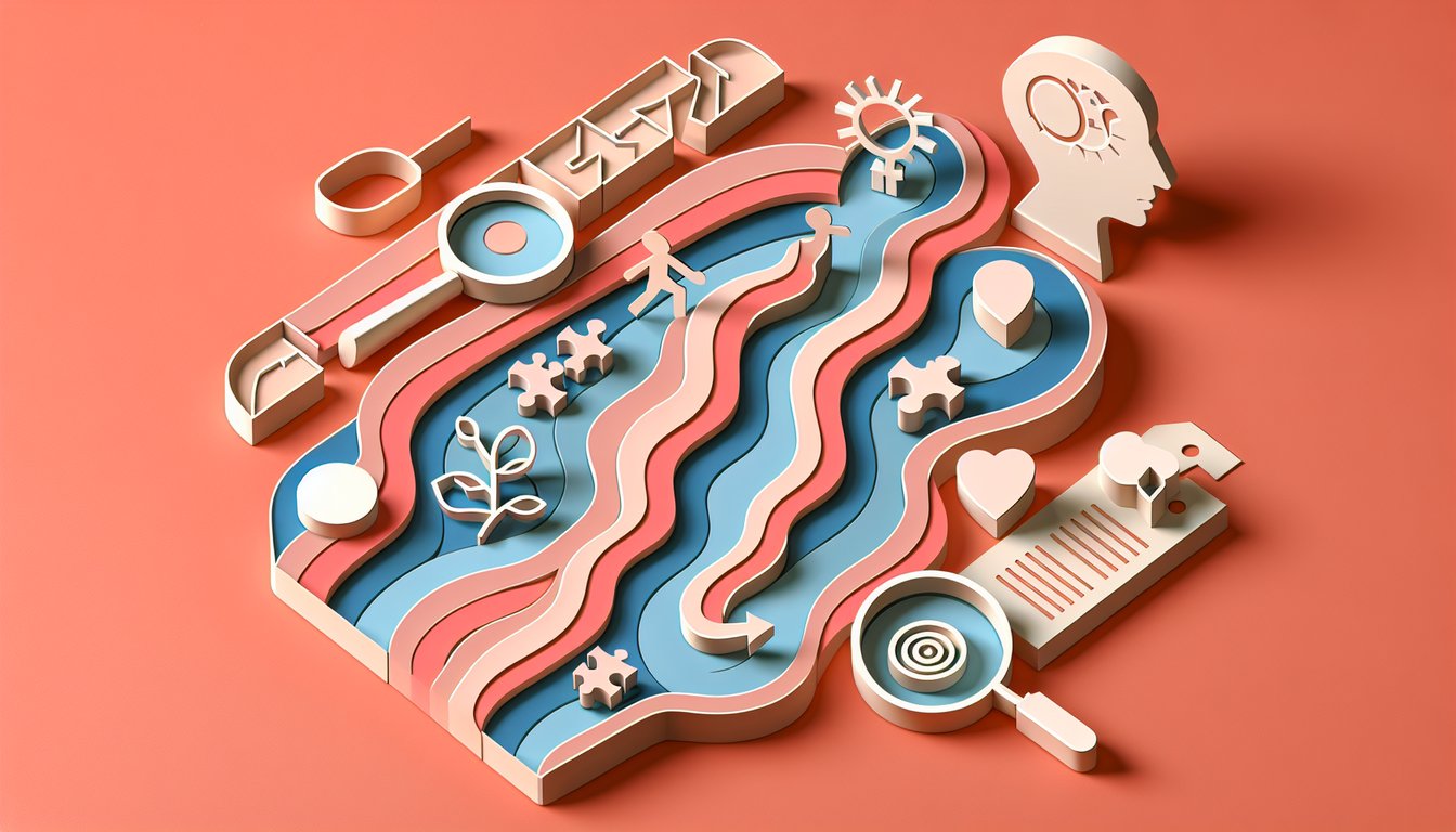 Paper art illustration for lesbian quiz exploring feelings and attractions on coral background