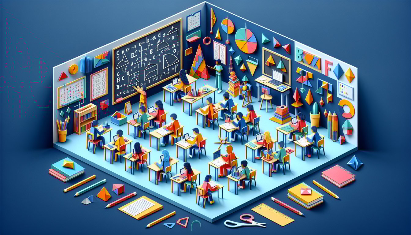 Paper art promoting Conditional Geometry Challenge, a tool for high school geometry mastery.