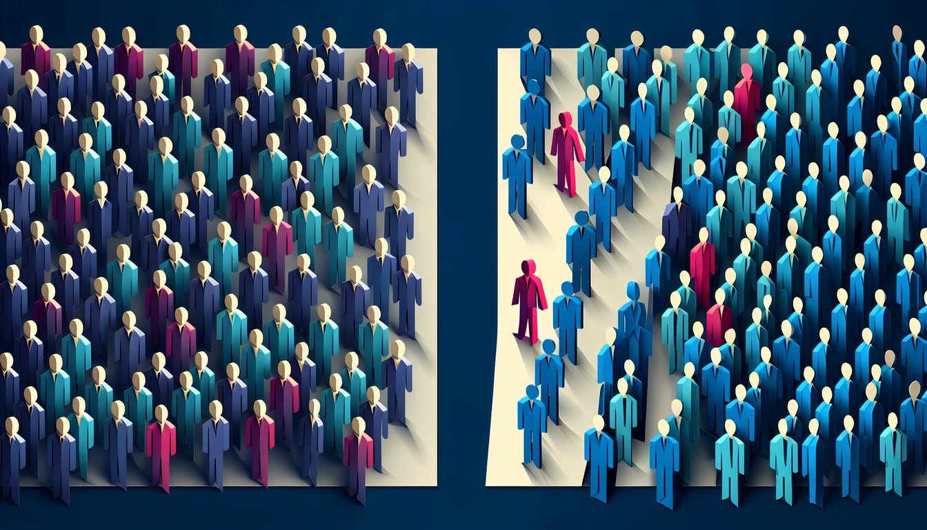 Paper art illustration of colorful shapes representing mainstream versus indie style quiz on dark blue background