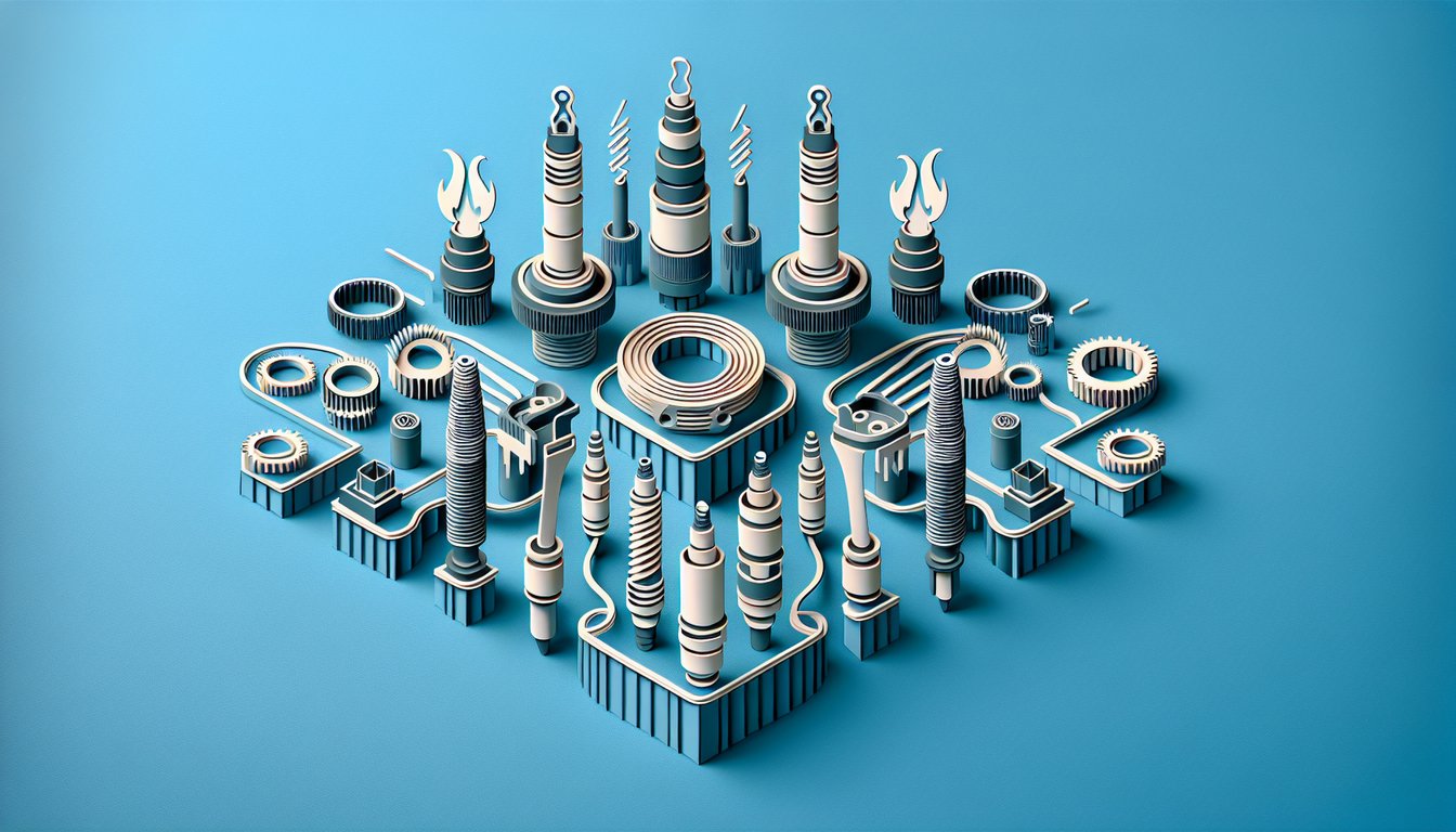Paper art illustration for ignition test quiz with spark, coil, and firing order symbols on sky blue background.