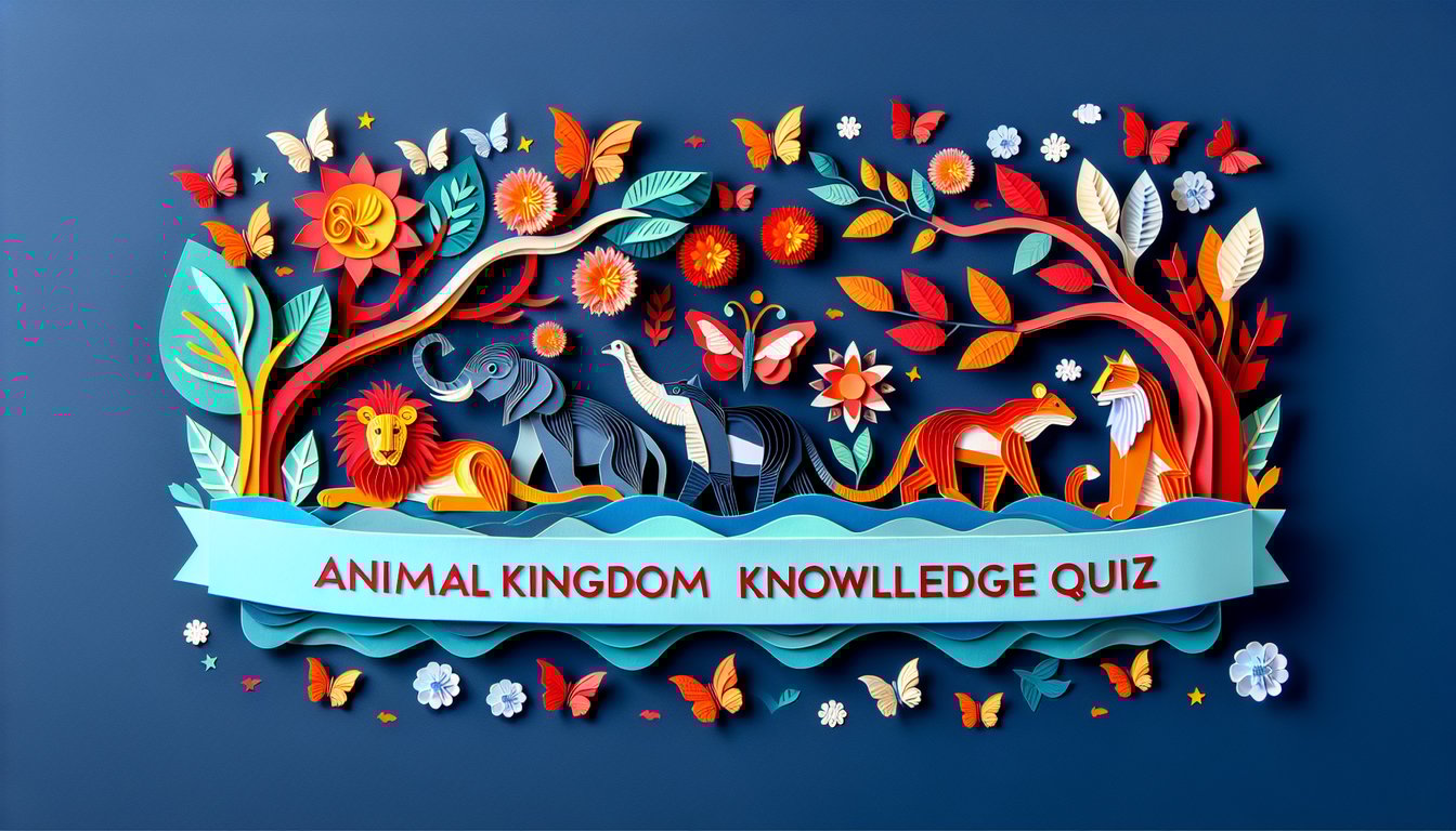 Colorful paper art displaying various animals for Animal Kingdom Knowledge Quiz