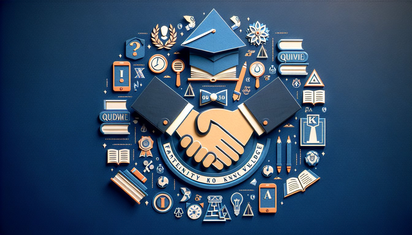 Colorful paper art depicting elements related to a Fraternity Knowledge Quiz.