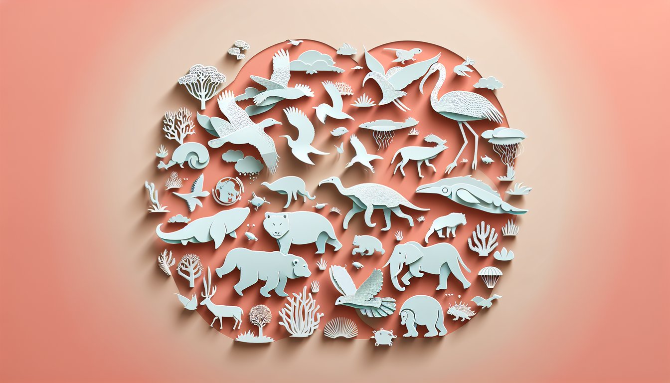 paper art style illustration for wildlife quiz on coral background with layered animal shapes and name that animal title