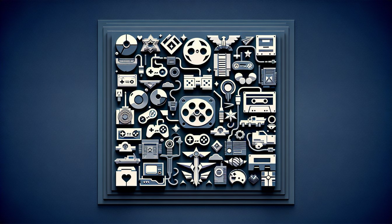 Paper art quiz graphic featuring Mario Zelda icons for Nintendo trivia on dark blue background
