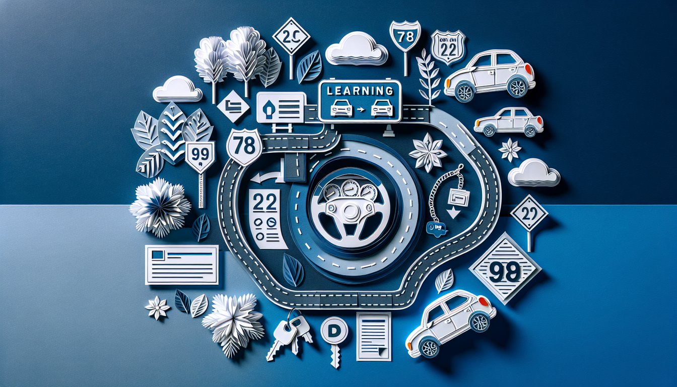 Colorful paper art promoting the Ace NC Permit Test trivia quiz for new drivers.