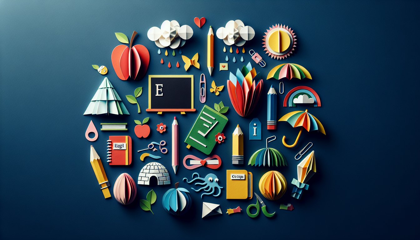 Colorful paper art promoting Short Vowels Showdown, a fun, educational quiz for grades 1-3.