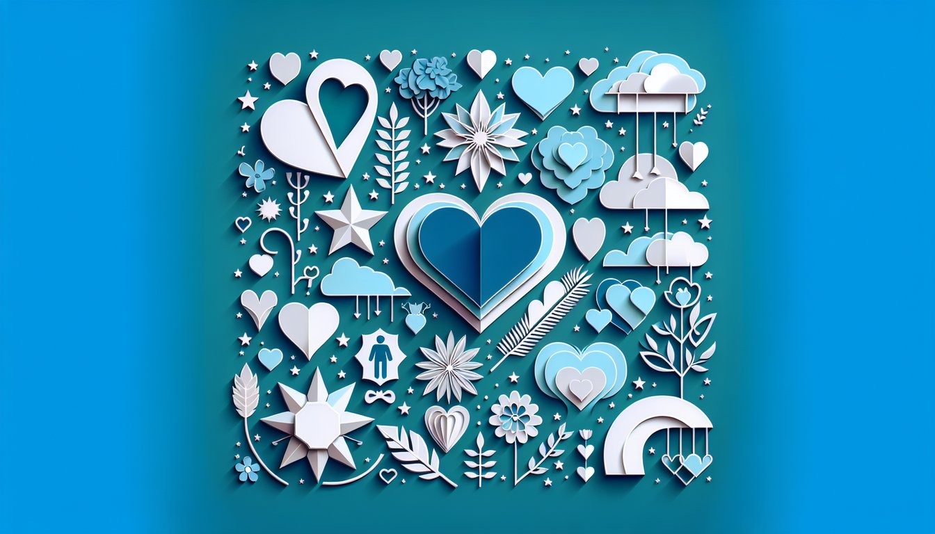 Paper art illustration for a dating quiz revealing your perfect match on a teal background