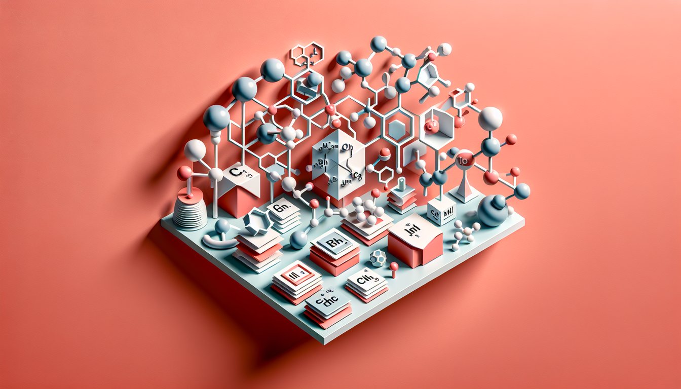 Paper art illustration for Dr. Does Chemistry Quiz on a coral background