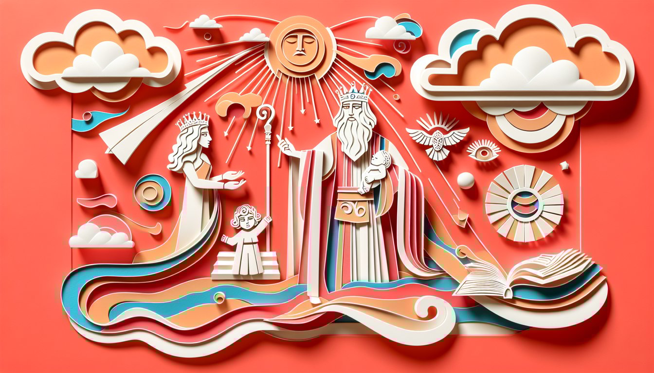 Paper art illustration of open scroll crown leaves on coral background for free 1 Kings 3 5-12 Solomon wisdom quiz