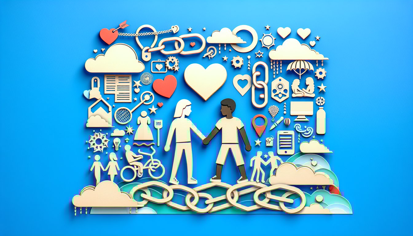 Paper art illustrating a Best Friend Compatibility Quiz on a sky blue background