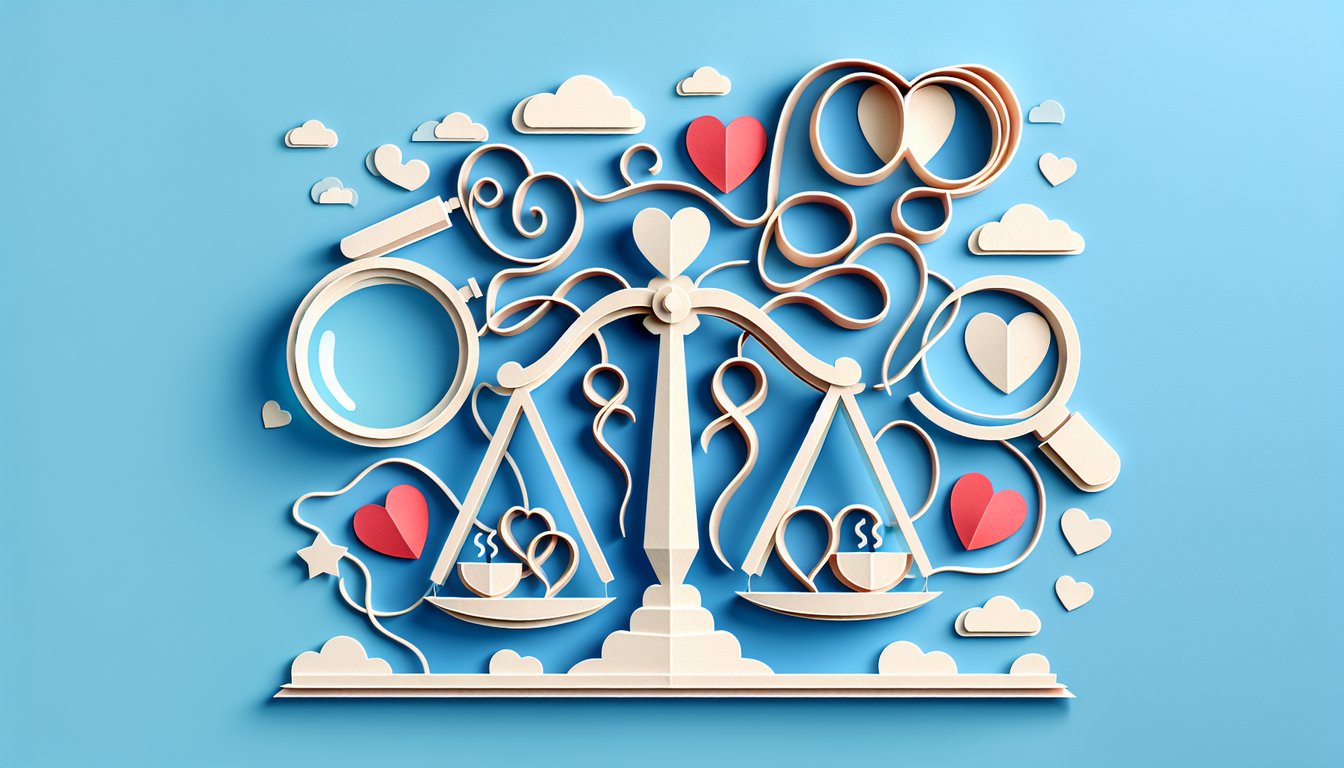 Paper art illustration for a partner control behavior quiz on a sky blue background.