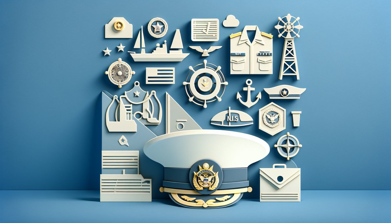 Paper art illustration for navy trivia quiz with white paper cutout anchor ship wave icons and text on sky blue background
