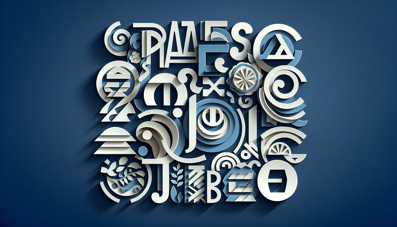 Paper art Greek alphabet letters arrayed on dark blue background with quiz title inviting users to test skills.