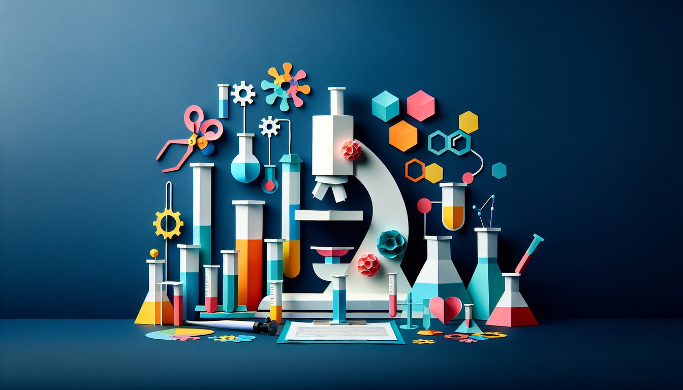 Colorful paper art depicting elements related to Laboratory Compliance Assessment Quiz