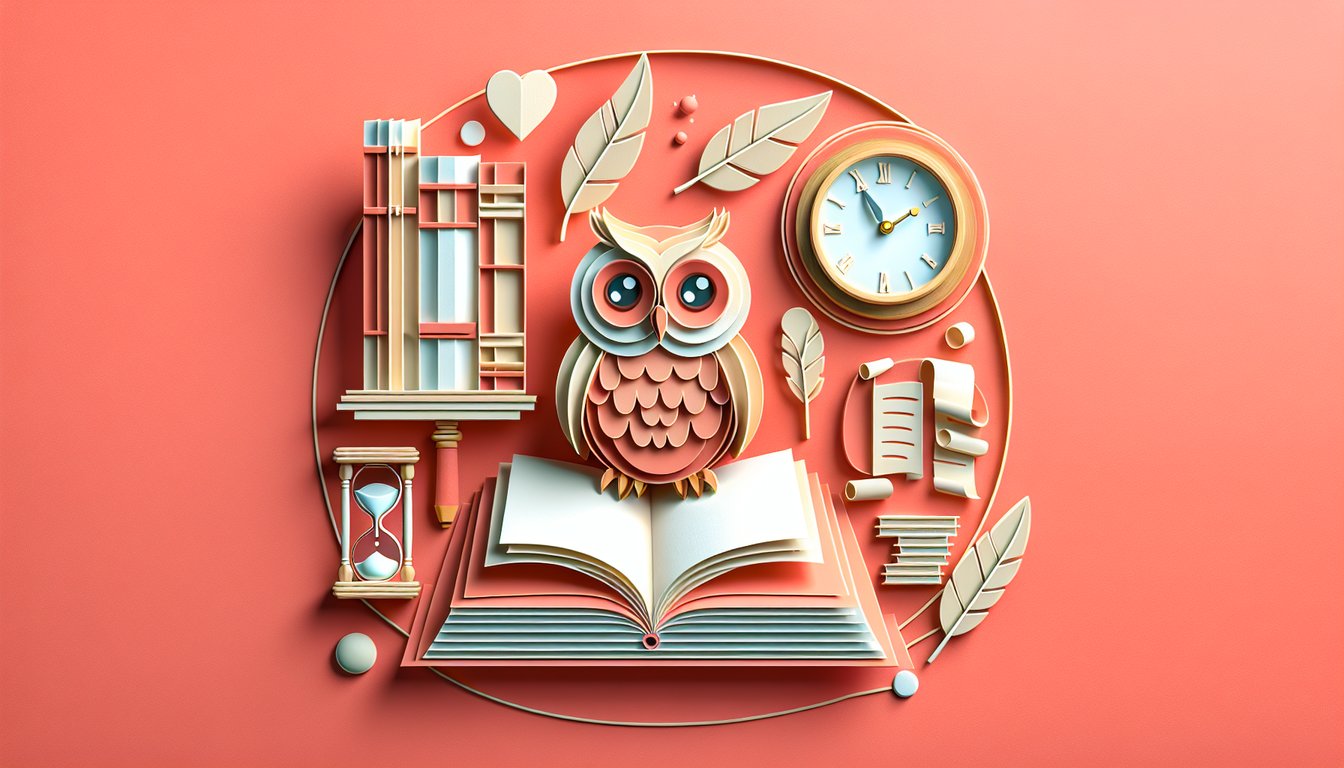 Paper art quiz illustration about Ecclesiastes on coral background with paper books, question mark and decorative leaf motif