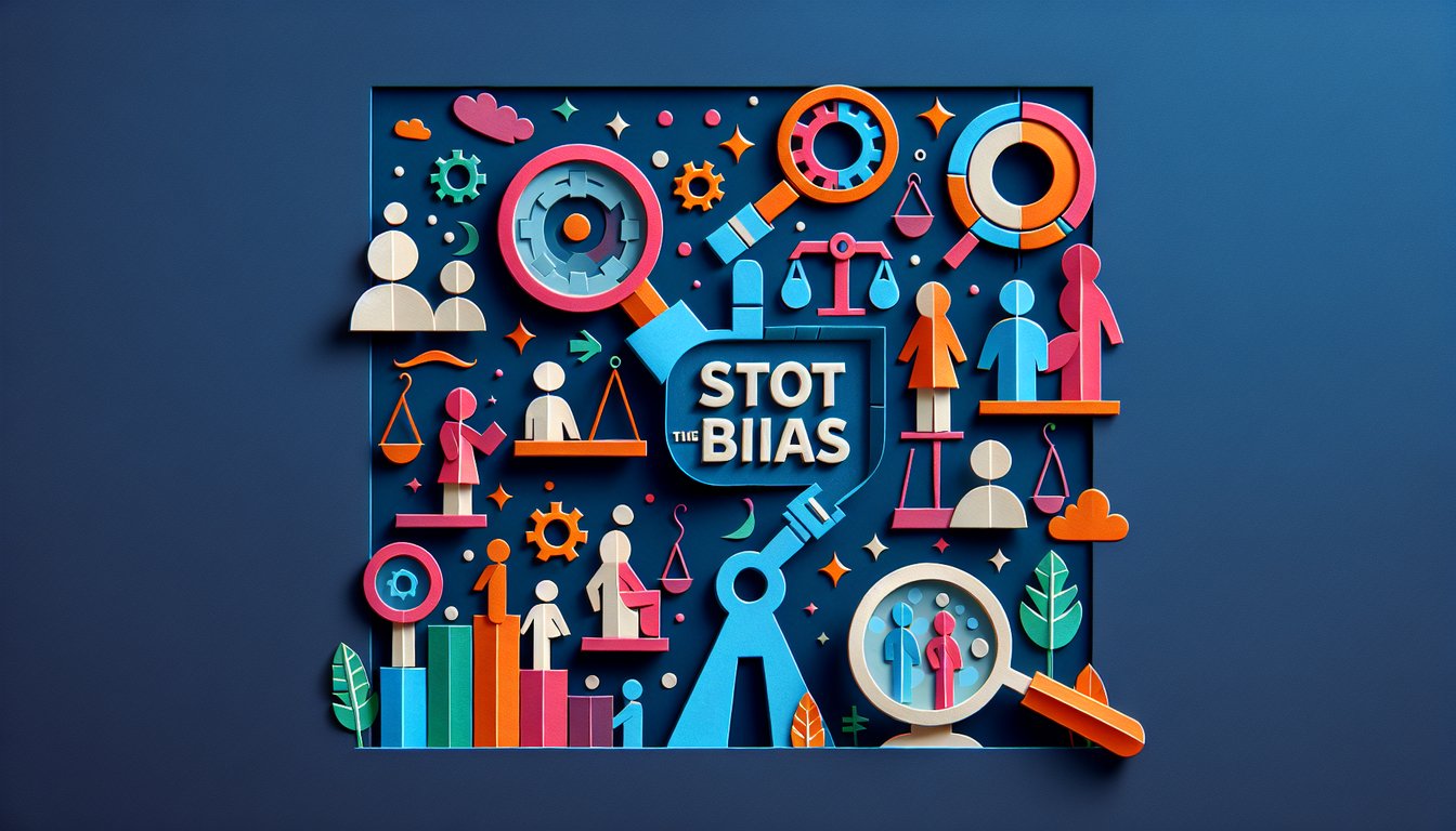 Colorful paper art promoting Spot the Bias trivia quiz for high school students.