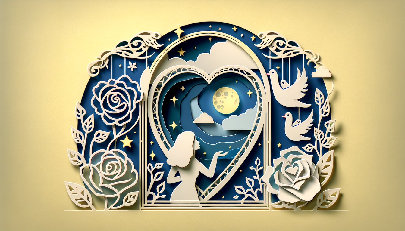 Paper art illustration for Hopeless Romantic Quiz on a golden yellow background