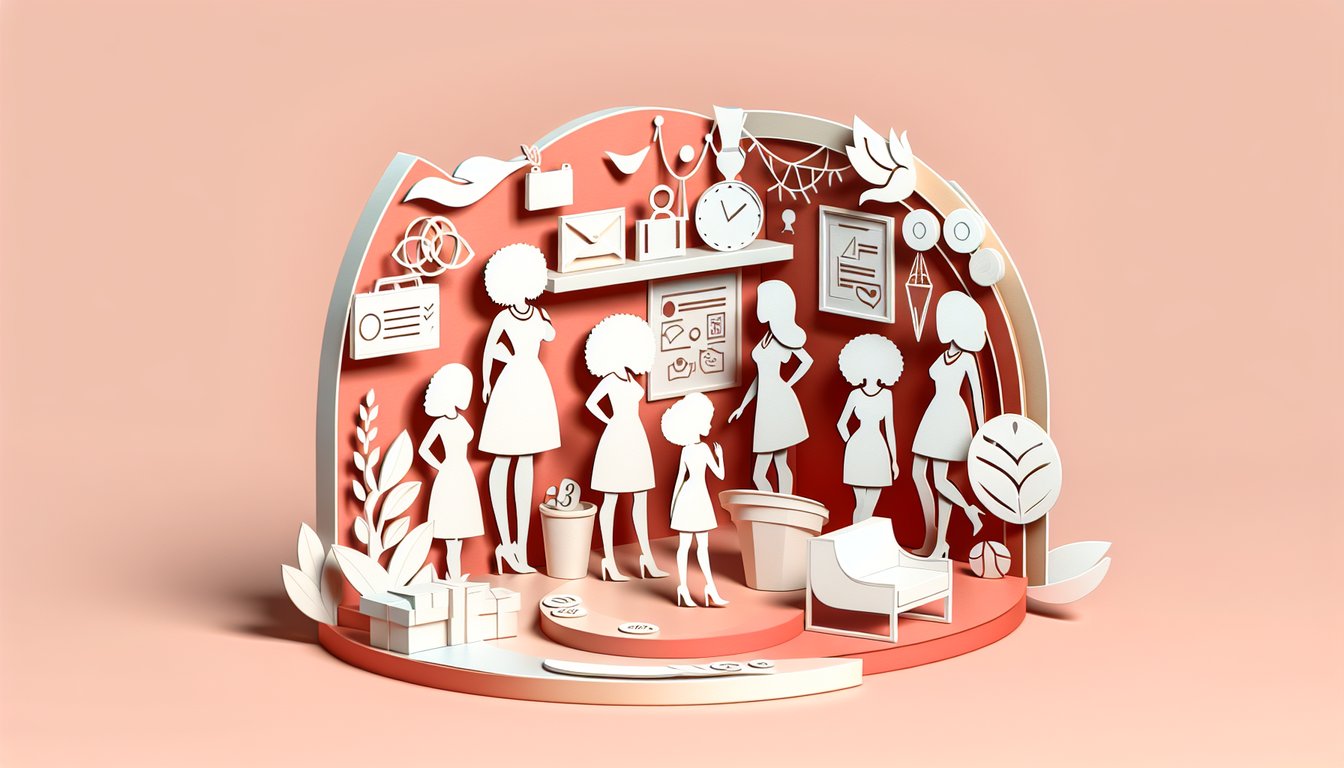Paper art illustration for a quiz on choosing the right Black sorority on a coral background