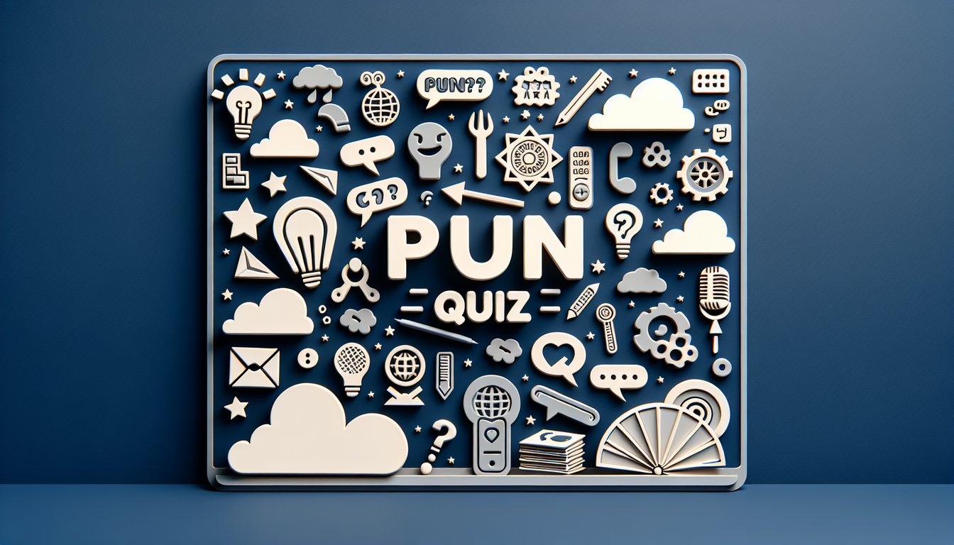 Paper art illustration for a pun-themed trivia quiz on a dark blue background