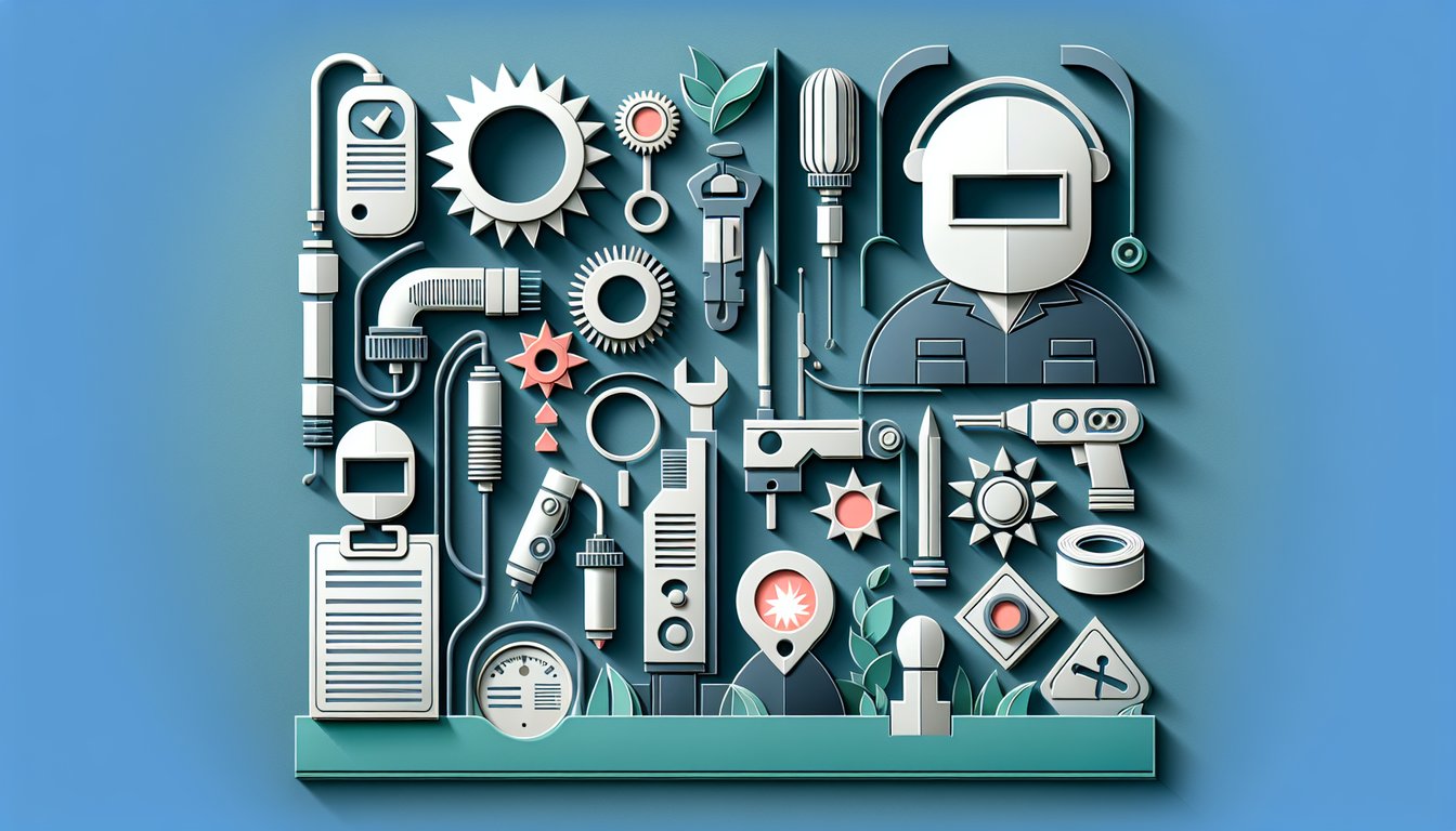 paper art illustration CSWIP 3.1 welding inspection quiz on teal background