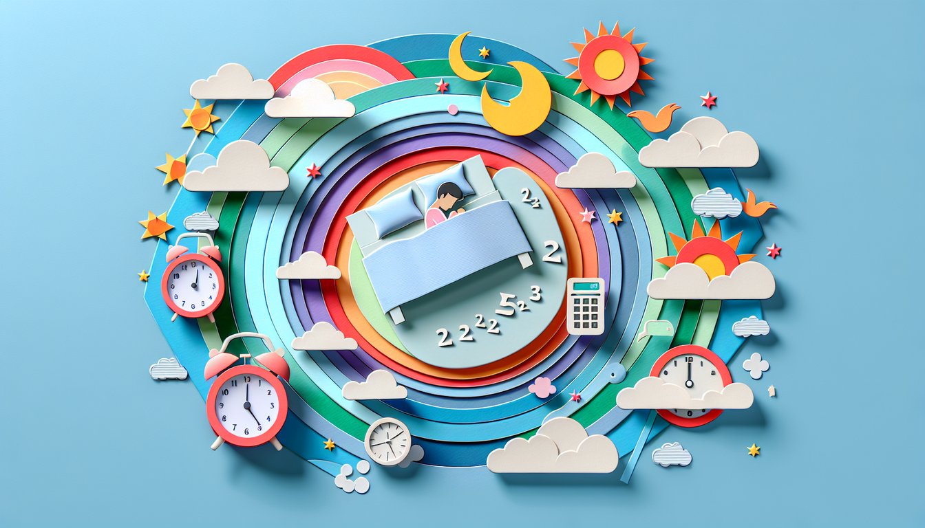 Paper art quiz graphic of person sleeping on bed moon stars checklist for sleep schedule test sky blue background
