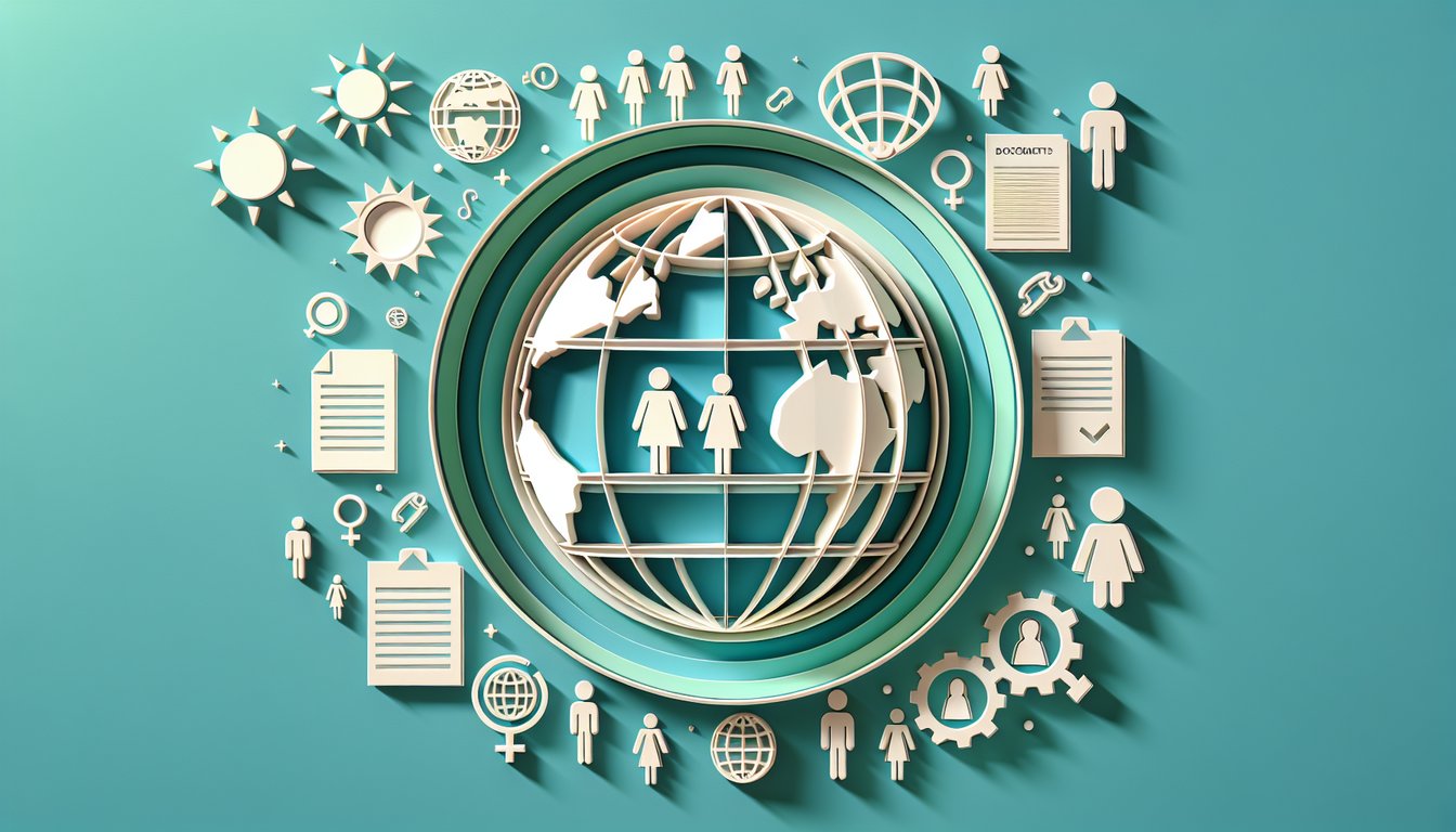 Paper art illustration for AP Human Geography quiz on teal background