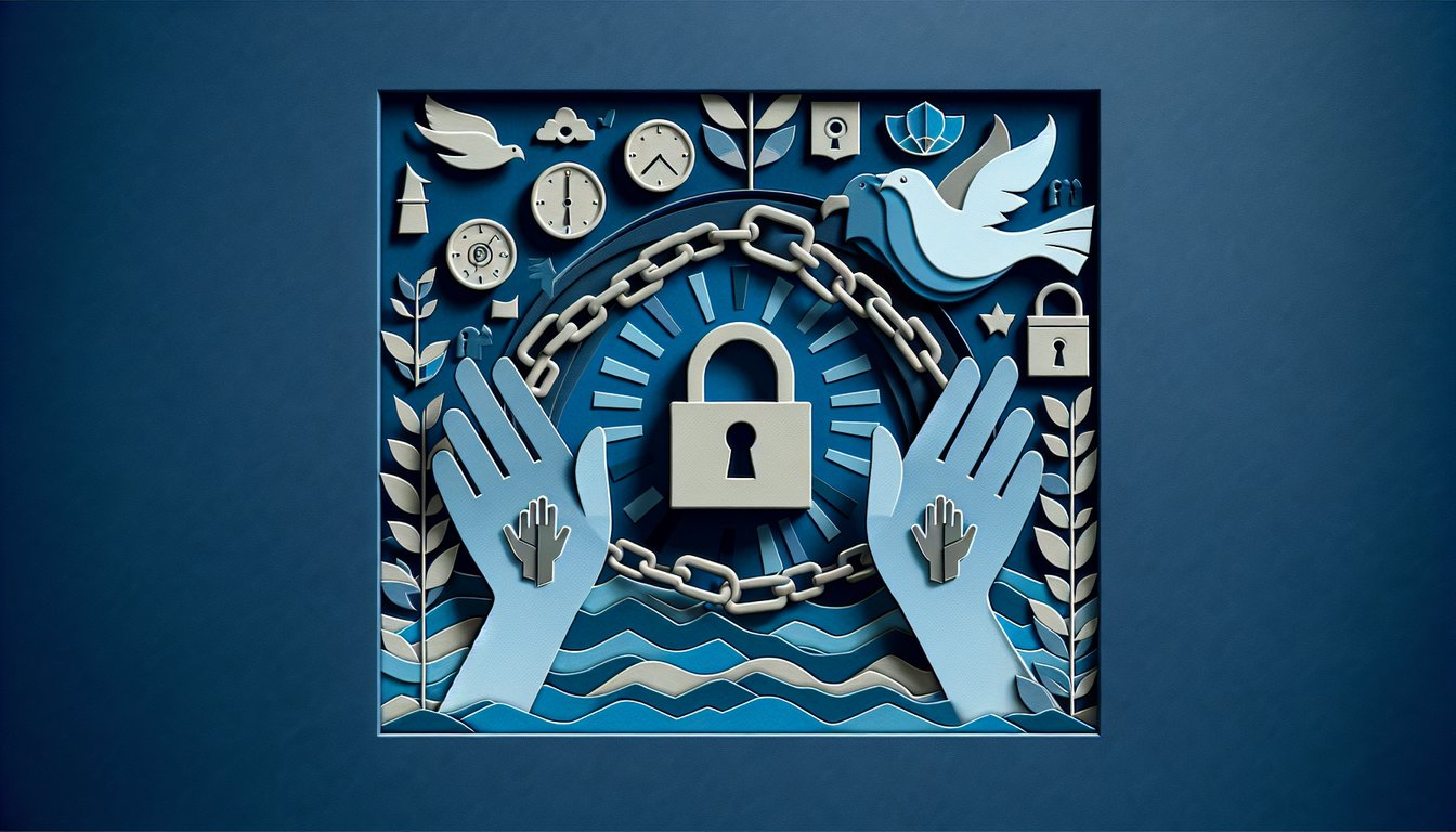 Colorful paper art promoting a quiz on Sex Trafficking Awareness