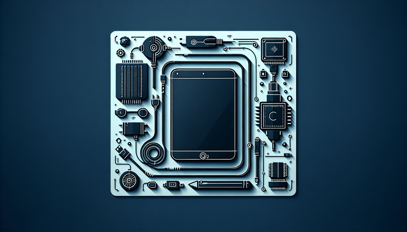 Colorful paper art depicting elements related to a Tablet Hardware Knowledge Test quiz