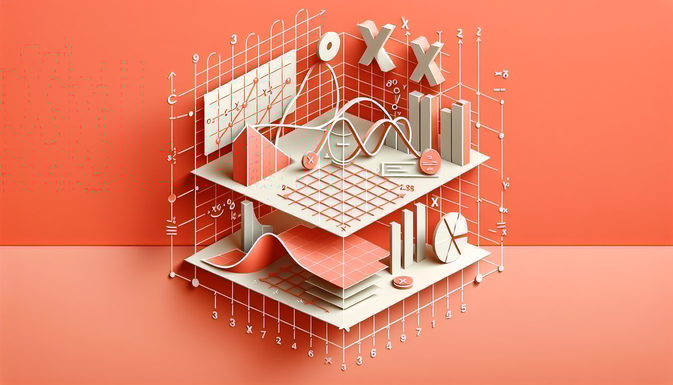 Paper cut illustration of a quiz on a coral background showing a coordinate grid with line equation and x y variables