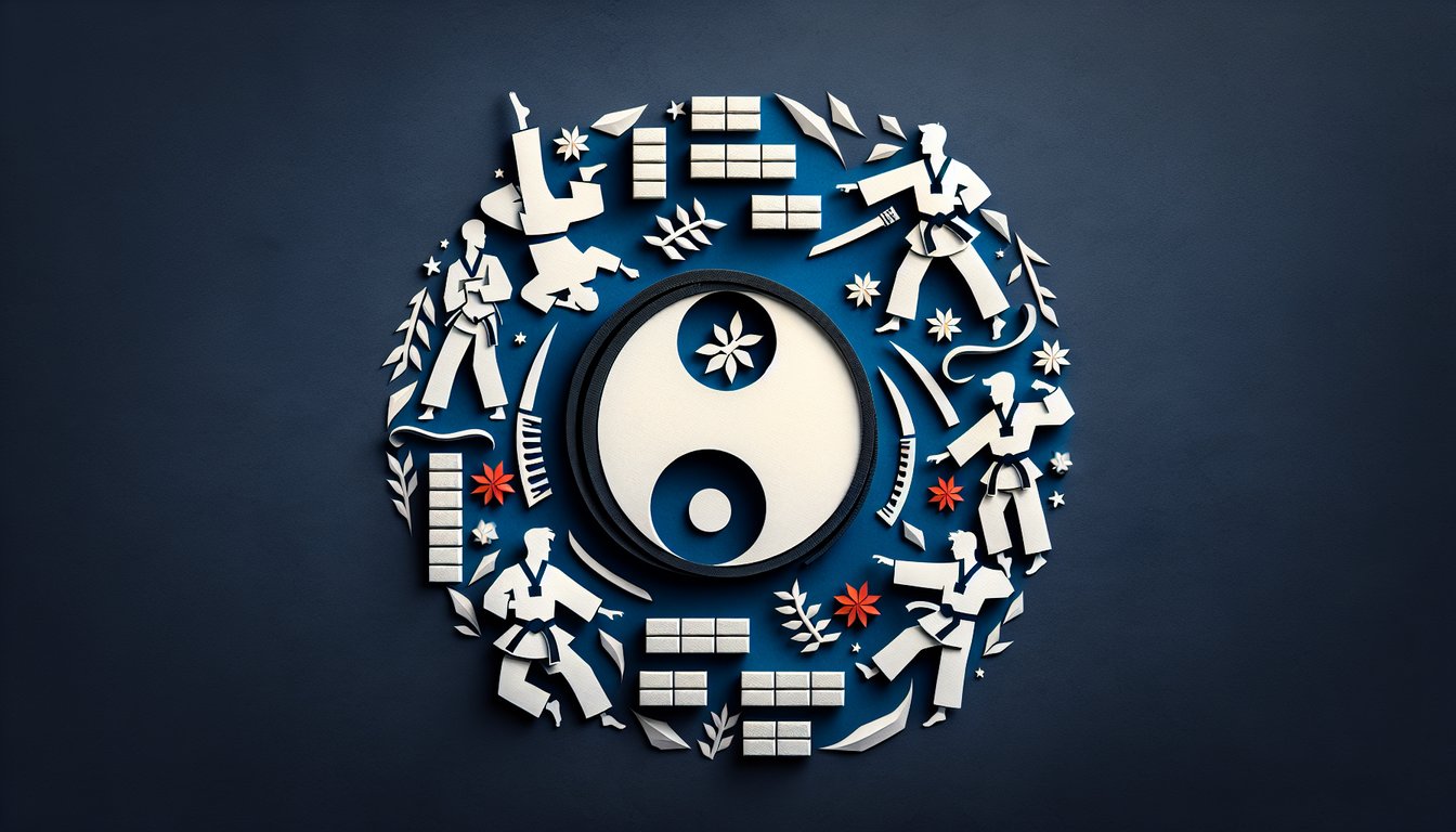 Colorful paper art depicting a Taekwondo grading quiz scene.