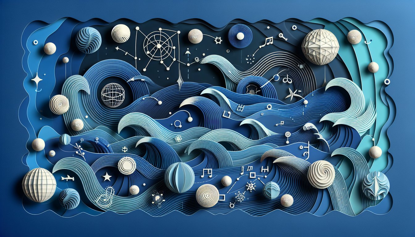 Colorful paper art illustrating a trivia quiz on Wave Wonders Puzzle for high school students.