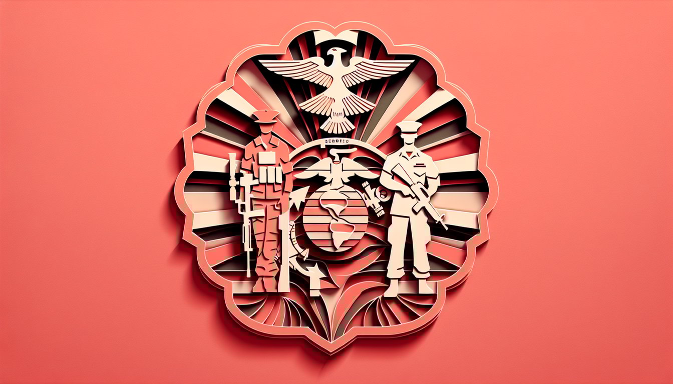 Paper art illustration for USMC General Orders quiz on a coral background