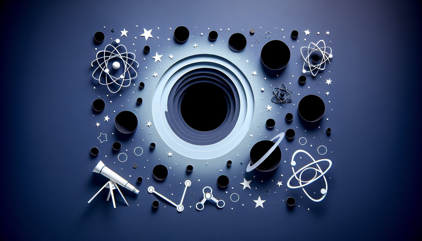 Paper art illustrating a trivia quiz on black holes for high school students.