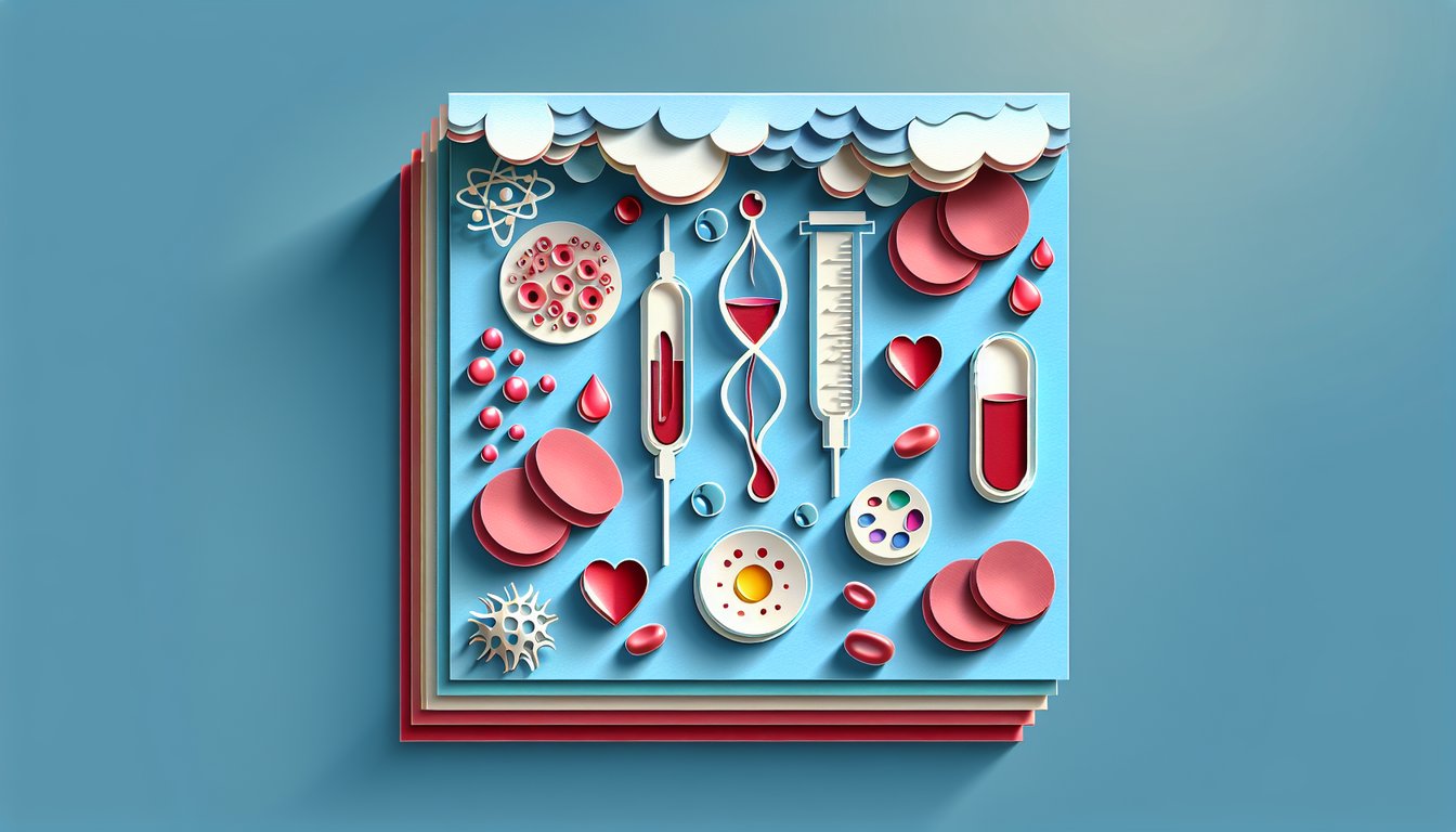 Paper art illustration of blood drop platelets and cells with quiz heading on sky blue background