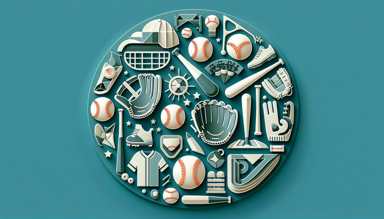 Paper art style baseball icons bat ball glove baseball diamond question marks quiz banner on teal background