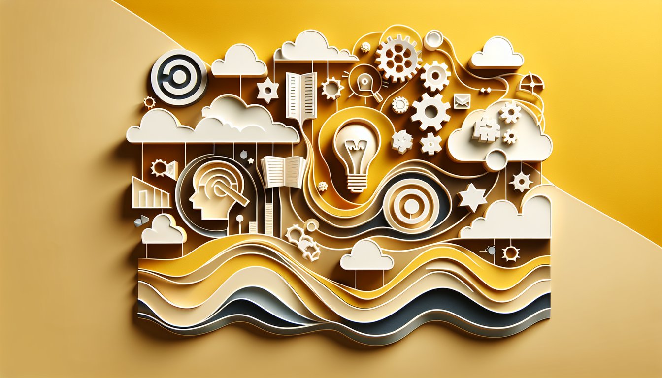 Paper art style symbols representing what boys love hearts gifts sports controller on golden yellow background trivia quiz