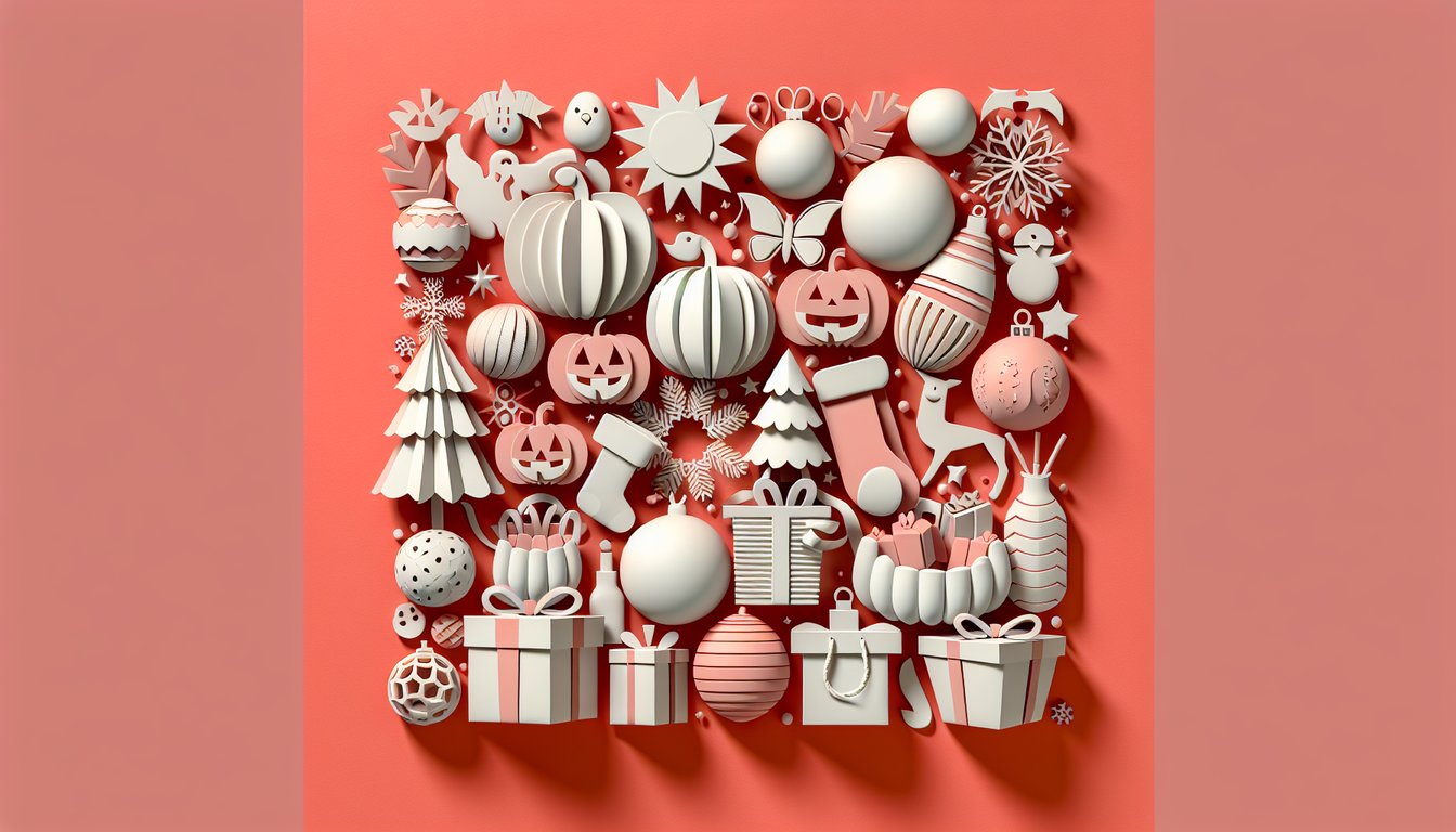Paper art quiz illustration on coral background about discovering your festive personality