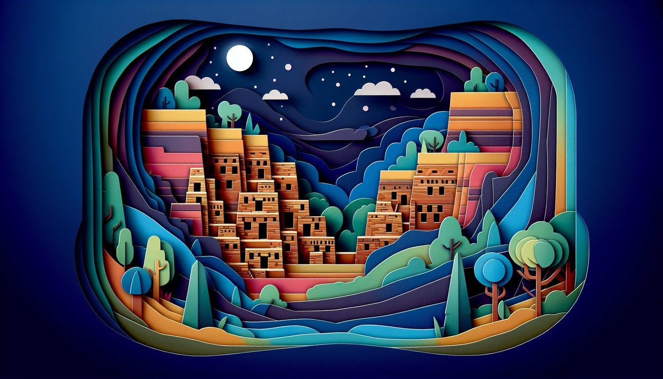 Paper art illustrating a quiz on Reading Comprehension - Mesa Verde Cliff Dwellers