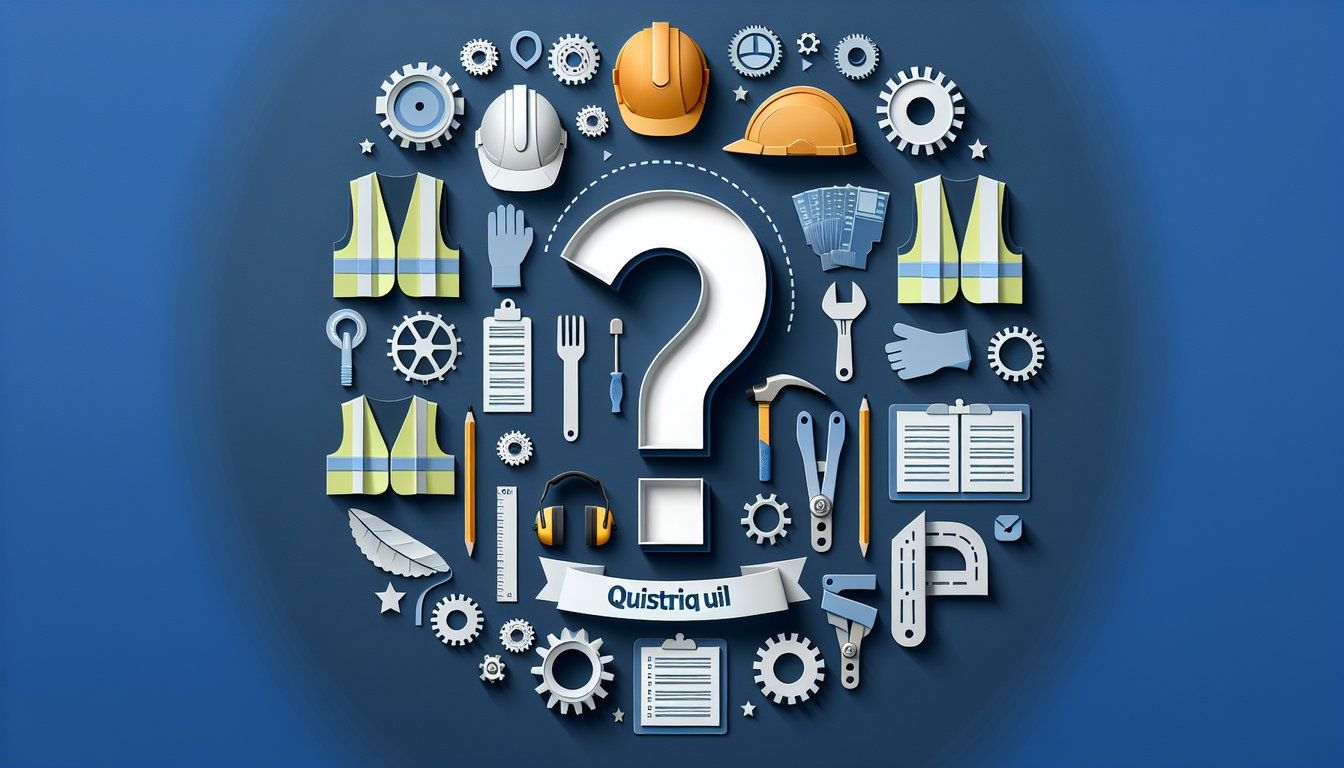 Colorful paper art depicting a construction site safety training quiz scenario.