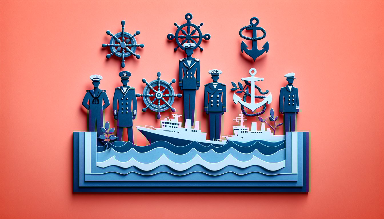 Paper art illustration for Navy DEP rank quiz on a coral background