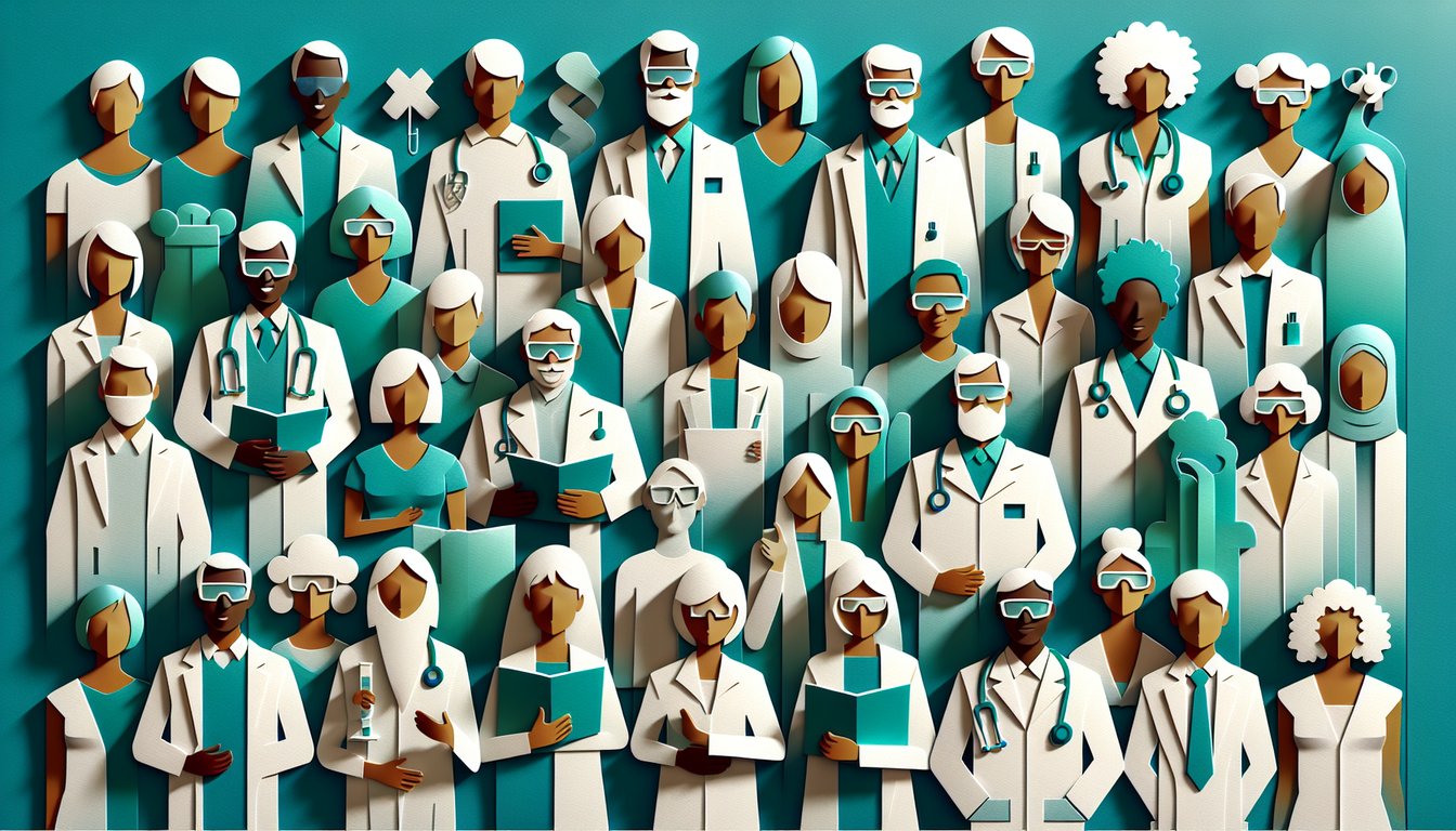 Paper art illustration for a free scientists quiz on a teal background.