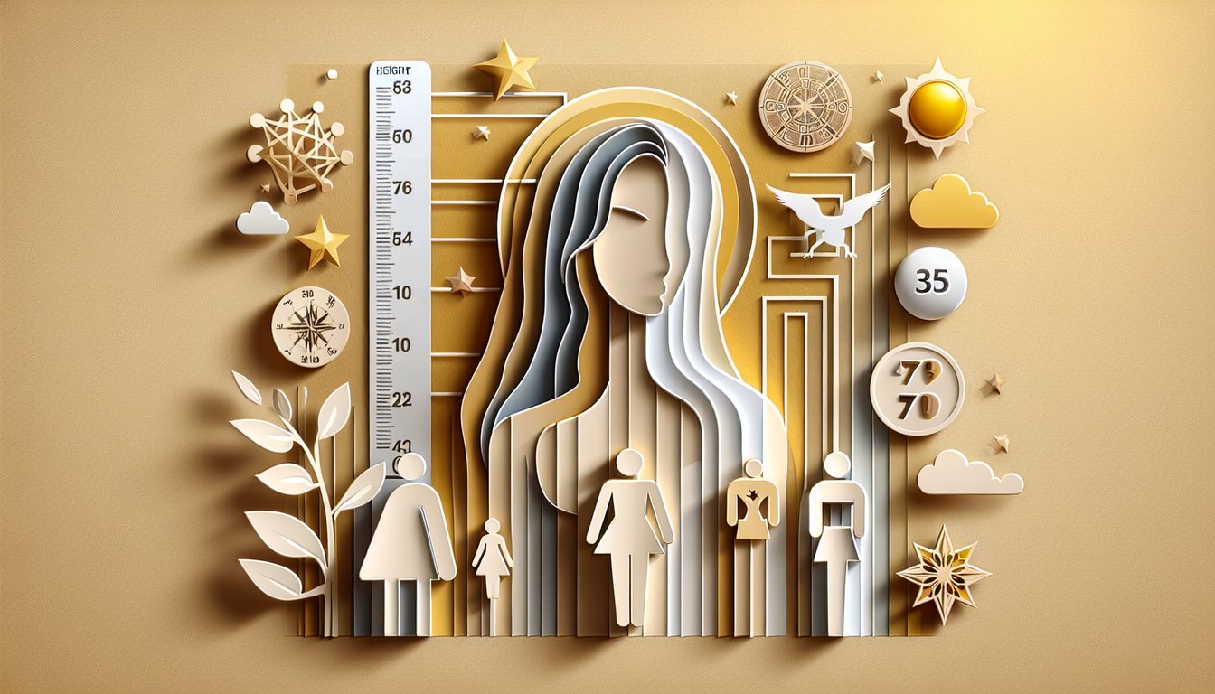 Paper art illustration for Florence Pugh height quiz on golden yellow background