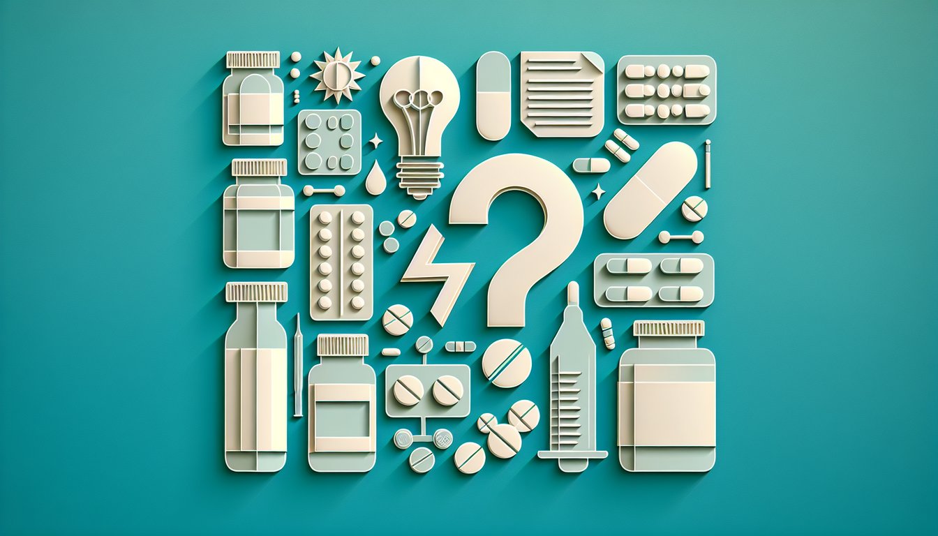 Paper art illustration of quiz on generic drug names, with pill icons score tracker fun facts on teal background