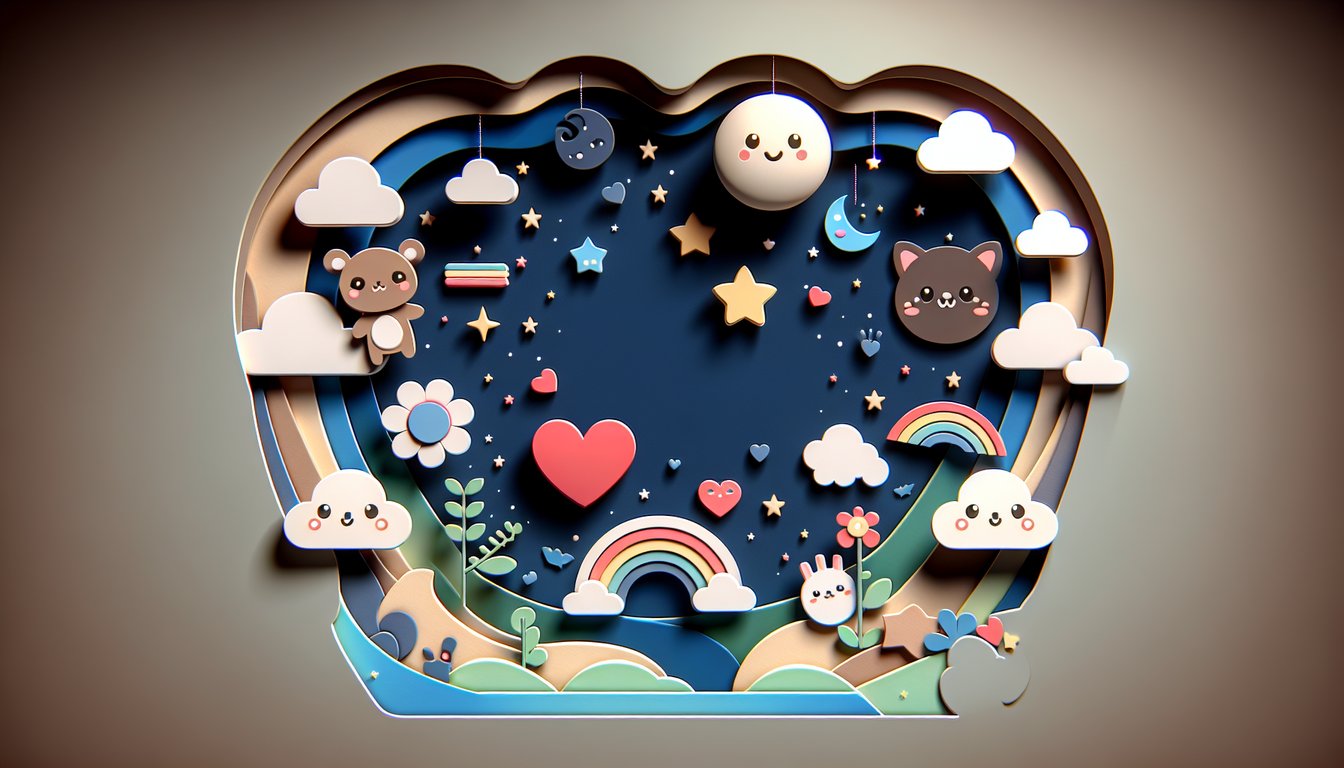 Sanrio character personality quiz paper art illustration on dark blue background